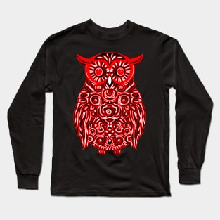 Bright Red Owl design with white and black highlights. Long Sleeve T-Shirt